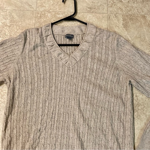 Eddie Bauer Women’s Ribbed V-Neck Knit Sweater Cream Beige Cotton Blend Size 2XL - Picture 2 of 9